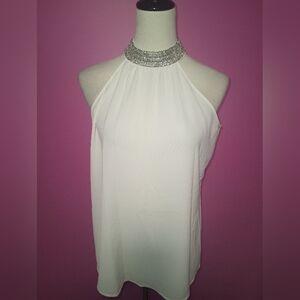 Worthington Ladies Ivory Halter Top With Rhinestone Collar (Size Medium)